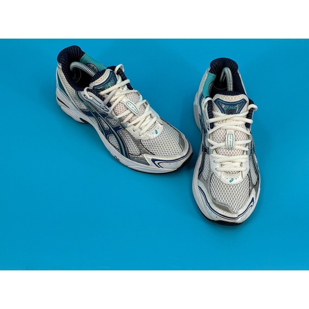 ASICS GT-2130 Men’s 9.5 D Running Shoes White Navy Teal TN855 Retro